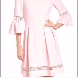 ELIZA J SIZE 10 Dress Pink cutout embroidery lace geo* Ruffle Sleeve Cocktail